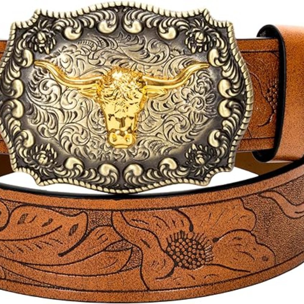 Rodeo cowboy belt metal buckle western jean belt - Picture 3 of 7